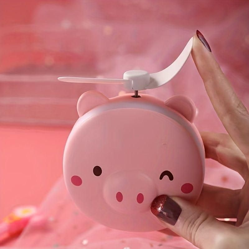 Cartoon Cute Pig LED Lights Mirror Pocket Fan 🐷