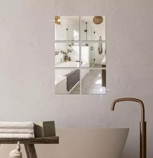 4 Big Square Silver 3D Acrylic Mirror Wall Stickers ✨🪞