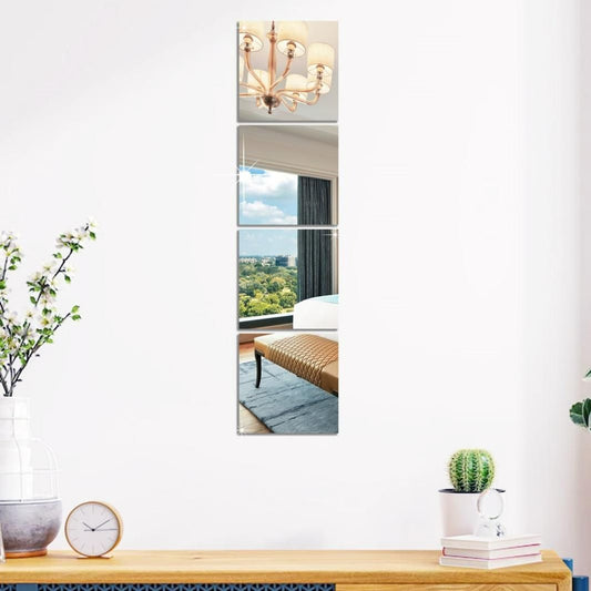 4 Big Square Silver 3D Acrylic Mirror Wall Stickers ✨🪞
