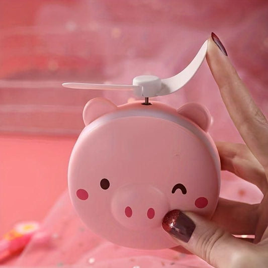 Cartoon Cute Pig LED Lights Mirror Pocket Fan 🐷